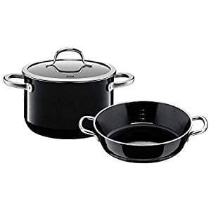 Silit Passion Black 2-piece cookware set, meat pot and pan Silargan functional ceramics, glass lid pouring rim, suitable for induction, black