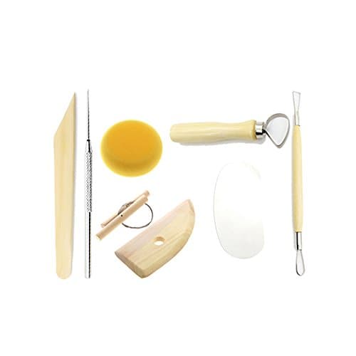 KitsPro Wood Ceramic Tool Set, 8 Piece All-in-one Wood Clay Sculpting tools For Shaping, Cutting, Smoothing, and Decorating