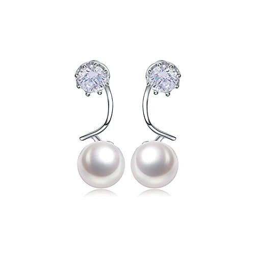 Elegant White Gold Plated Stud Earings Silver Tone Zircon Twist Pearl
