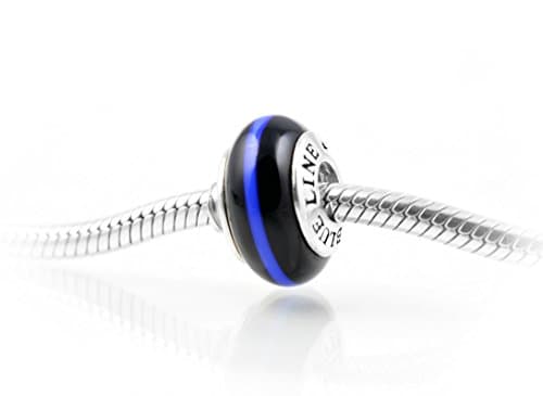 Thin Line Thin Blue Line POLICE Charm: Midnight Black and Cobalt Blue Glass with Sterling Silver Core