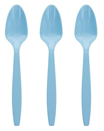 Amcrate Light Blue Disposable Medium Weight Plastic Spoons - Ideal for Weddings, Party’s, Birthdays, Dinners, Lunch’s. (Pack of 100)