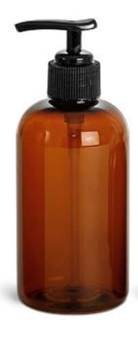 8 oz Amber Plastic Boston Bottle with Black Pump Lid 6 pk