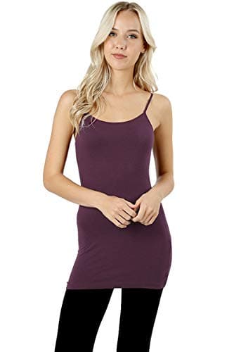 Women's Long Tank Camisole Top with Adjustable Spaghetti Straps and Built-in Self Bra, Sizes S, M, L, XL