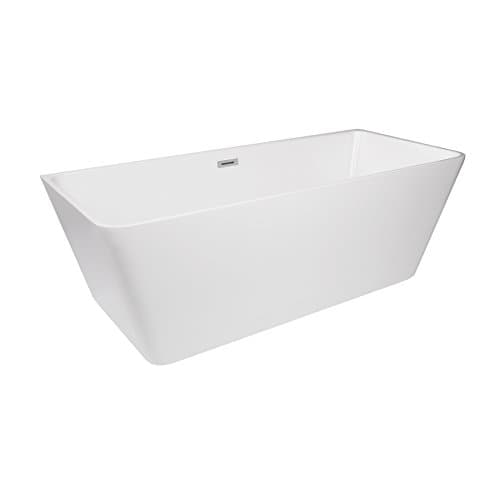 MAYKKE Burbank 66" Modern Sloped Acrylic Bathtub Rectangular Freestanding White Tub in Bathroom, Shower Drain & Overflow Assembly Included, cUPC certified