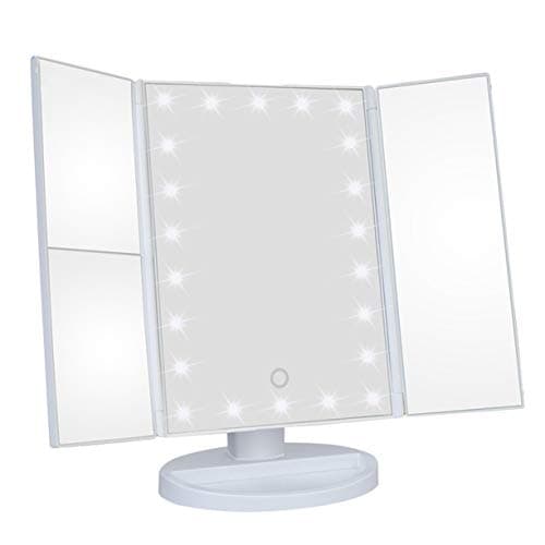 Fashion Creative 22 LED Lights Tri-fold Vanity Mirror Touch Screen USB Rechargeable Adjustable Countertop Table Mirror