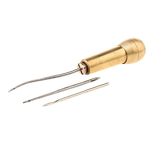 Holeco 3 Needles Copper Handle Sewing Awl Hand Stitcher Shoe Repair Tool for DIY Sewing Repairing Canvas Leather (Gold)