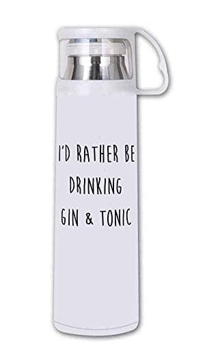 BLINY Thermos Cup I'd Rather Be Drinking Gin And Tonic Stainless Steel Vacuum Travel Mug Coffee Mug White 14oz/350ML