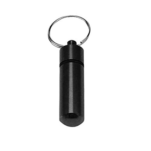 Pill Box,Shellvcase Aluminum Waterproof Portable Camping Traveling Small Box Case Bottle Drug Holder Keychain Container (Black)