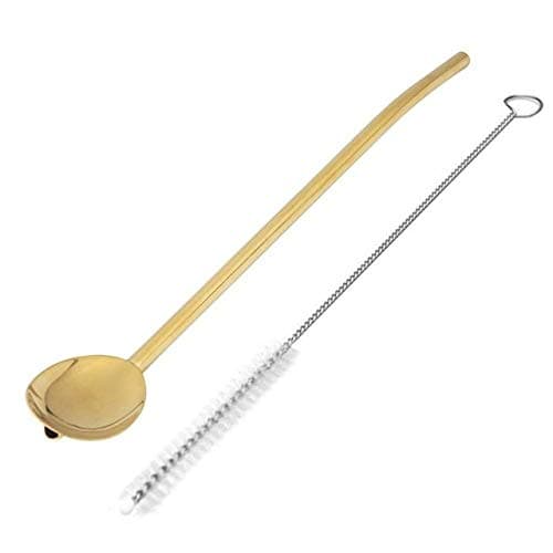 Creative Reusable Drinking Straws Spoon Stainless Steel Drinking Straw Cocktail Stirring Spoon Bar Tools with Cleaning Brush - 05