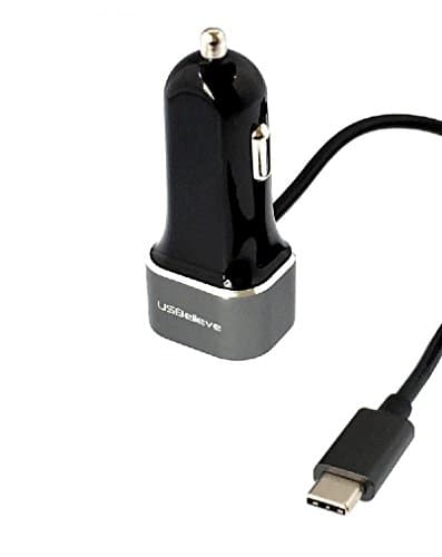 USB Type C Car Charger 27W with built in Cable - Car charger with USB-C Cable for Samsung Galaxy S8, Note 8, Nokia 8, LG V30, LG G6, Moto Z2, HTC U11 and Type-C Phone(USB-C Car Charger)