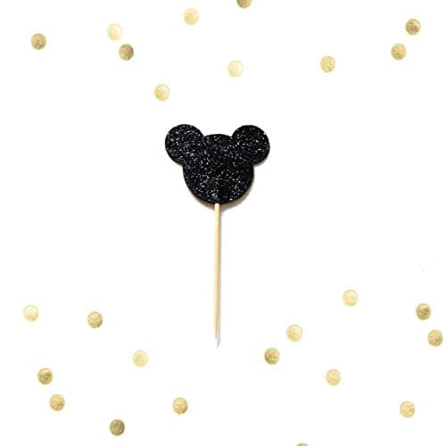 Set of 10 - Black Glitter Mouse Ears Cupcake Cake Picks, Baby First Birthday Mickey Cake Topper, Metallic Party Decor, Baby Shower, Birthday Handmade