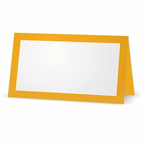 Squash Yellow Place Cards - Flat or Tent - 10 or 50 Pack - White Blank Front with Color Border - Placement Table Name Seating Stationery Party Supplies - Occasion or Dinner Event (10, Tent Style)