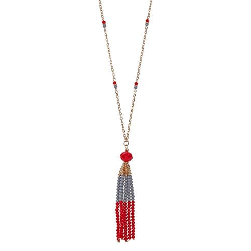 Occasionally Made 24" Red/Grey Crystal Tassel Necklace