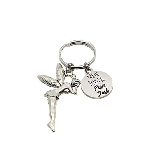 Tinkerbell Inspired Stainless Steel Faith Trust & Pixie Dust Charm, Antique Silver Fairy Charm, Keychain, Key Chain Be the first to review this item