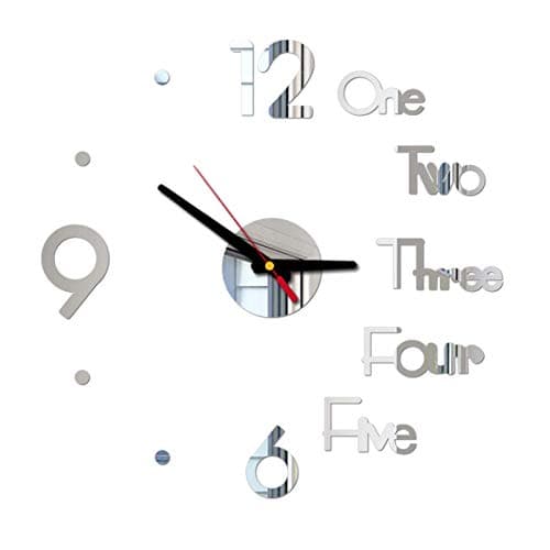 OKEYsoe Wall Clock Sticker 3D Mirror Surface Window Sticker DIY PVC Wallpaper Living Room Decoration Kids Gift Decals Bedroom Decoration (Silver)
