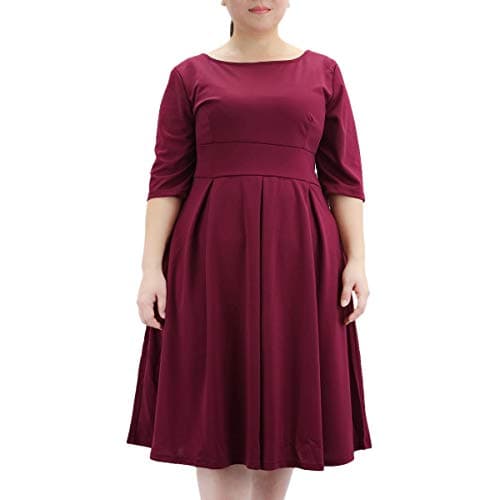 Samtree Women's Plus Size Floral 3/4 Sleeve Backless Cocktail Party Swing Dress