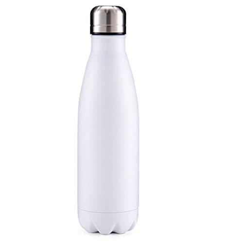 Vacuum Insulated Water Bottle, Ice Cold 24 Hours Double Wall Stainless Steel Water Bottles for Camping Hiking Travel Sport-17oz (500ml) (White)