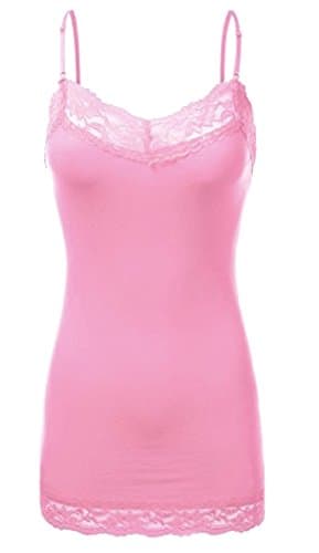 Plus Size Adjustable Bottom Lace Long Cotton Cami Tee Shirt 1x2x3x (3x, Lt. Pink)
