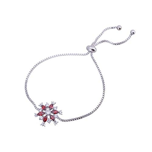 DongStar, Crispy Snow Flake Silver Plated Elegant Bangle Bracelet Cubic Zirconia Crystal Cooper White Gold Filled Adjustable Jewelry (Ruby Red)