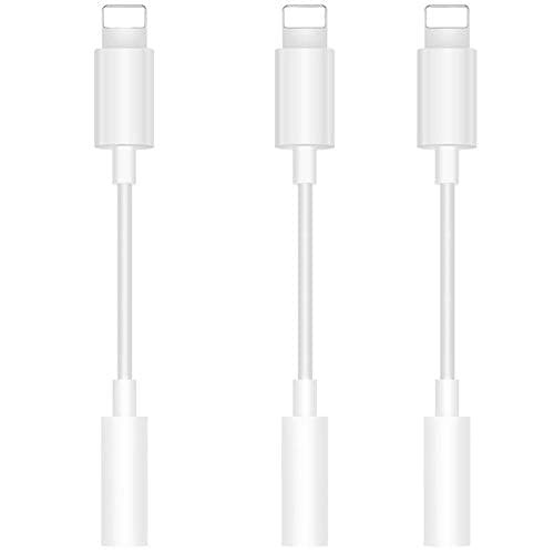 3 Pack Lighting to 3.5mm Headphone Jack Adapter for Phone 7, Connector to 3.5mm Headphone Earphone Jack Adapter High Digital Fidelity Female Aux Stereo Cable Compatible for Phone X / 8/7 / 6 Plus