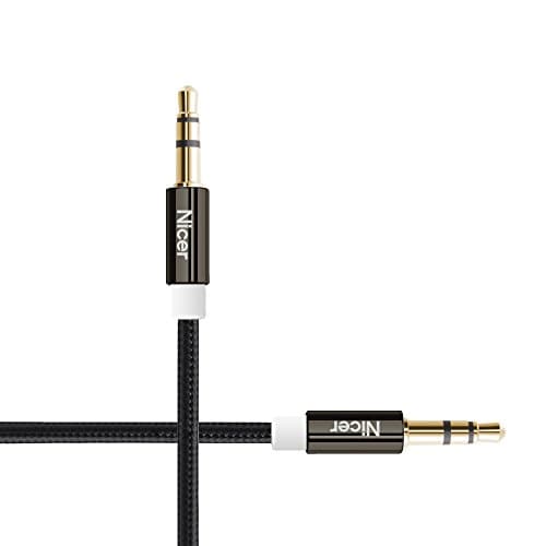 Nicer® 6.6 Ft Premium Nylon Audio Cable / Aux Cord ,3.5mm Auxiliary Aux Cable for Car Stereo, Apple iphone, ipad, ipod, Headphone, Beats, MP3 Players Home Stereo and more -Black