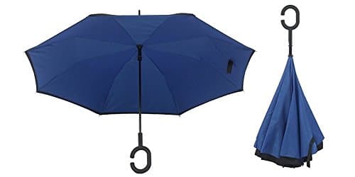 SimplyRain Reverse Umbrella (Blue). 45" Wide. Sturdy, Inverted, Self Standing Umbrella