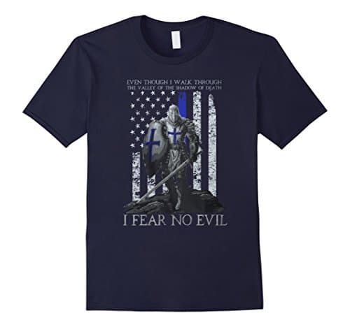 Men's The Crusader Even Though I Walk Through I Fear No Evil Shirt Medium Navy