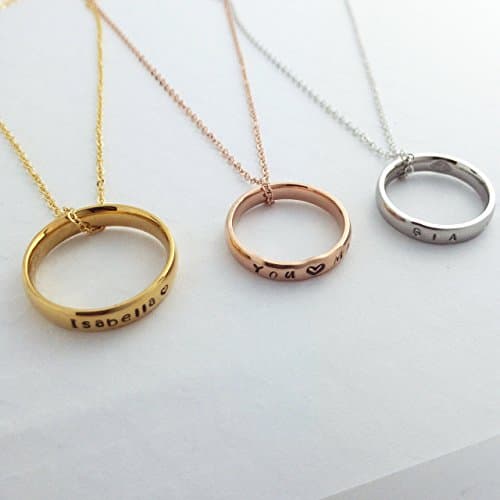 Name Ring Necklace Personalized Name Ring Necklace/Gold Silver Rose Gold Plated/Couple Ring/Ink Filled Ring with Chain/Christnas gift Black Friday Cyber Monday Sale