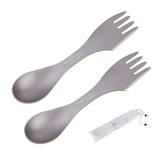 Titanium 3 in 1 Fork Spoon Spork Knife Set with bag Outdoor Camp Dual-purpose Multi-Purpose Tableware Cutlery 1.2mm Thicken