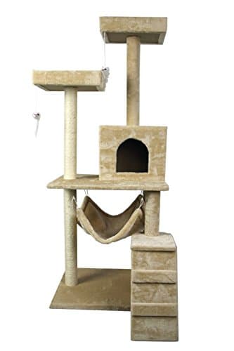 59" Nice Cat Tree Tower Condo Furniture Scratch Post Kitty Pet House Play Furniture Sisal Pole Stairs and Hammock (Beige) by HIDING