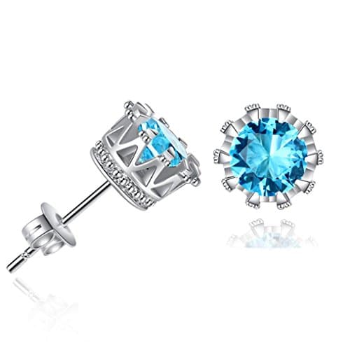 Women Ear Studs Dangles Small Wedding Earrings Diamond Crown Ear Studs Jewelry Hemlock (Blue)