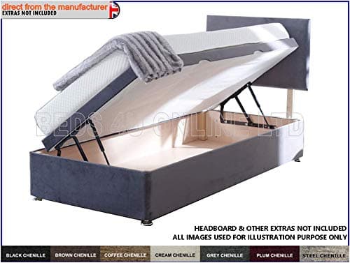 Designer Beeds 3 ft SINGLE CHENILLE Fabric OTTOMAN Divan gas SIDE LIFT Storage BED BASE ONLY (Black)