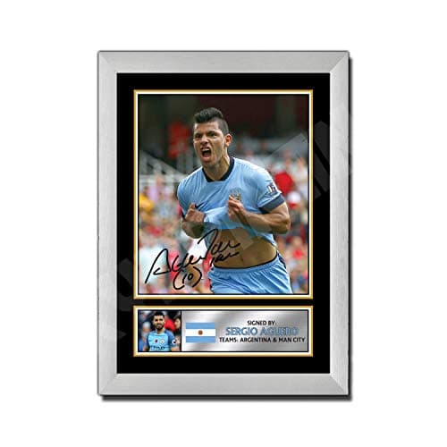 A3 SILVER FRAMED KUN SERGIO AGUERO 2 Signed Autographed Poster Print | Wall Art | Photo | Signature | Autograph Image