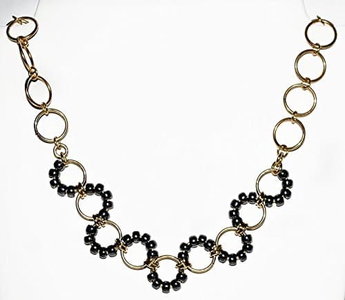 Black Seed Beads and Brass Rings Necklace