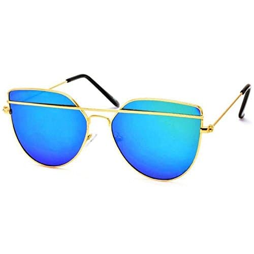 Cockscomb | New Design Cat Eye Style Sunglass Golden Frame And Blue, Orange, Silver Mercury Sunglass UV400 - UV