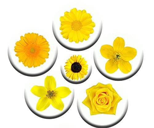 Printed Dressmaking Sewing Pattern Weights. 6 Pack. Yellow Flowers designs. Inspired by the BBC Sewing Bee. (40mm Diameter)