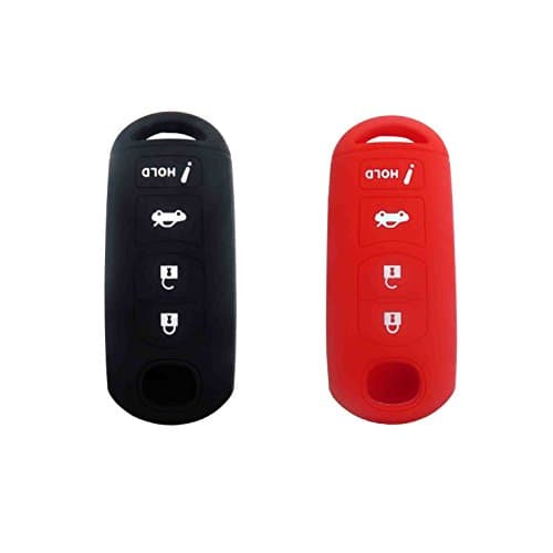 BAR Autotech Remote Key Silicone Rubber Keyless Entry Shell Case Fob and Key Skin Cover fit for Mazda 3 6 CX-7 CX-9 MX-5 Miata 4 Buttons (1 Pair) (Black+Red)
