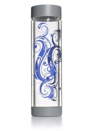 Glass Water Bottle - 16oz - Double Walled - Grey Cap & Base - Tribal Ying Yang Design