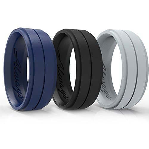 Arua Silicone Weddings Rings for Men 3-PACK. Comfortable and Durable Rubber Wedding Bands for Sports, Gym, Outdoors. 2mm thick.Black, Grey, Blue