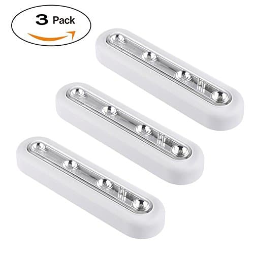 Espanolamor Touch Light, DIY Stick-on 4-LED Touch Tap Light Push Light, Closet Lamp, LED Night Light for Closets, Attics, Garages, Car, Sheds, Storage Room (3, White)