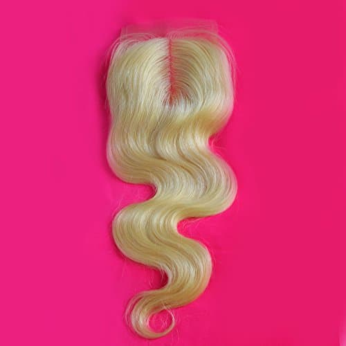 1 Piece Body Wave Swiss Lace Closure (4*4) Middle Part Blonde Lace Closure 100% Real Human Hair Color #613 (12 inches)