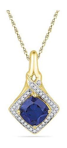 1.6 cttw 10k Yellow Gold Lab Created Blue Sapphire Diamond Pendant Necklace, 18"