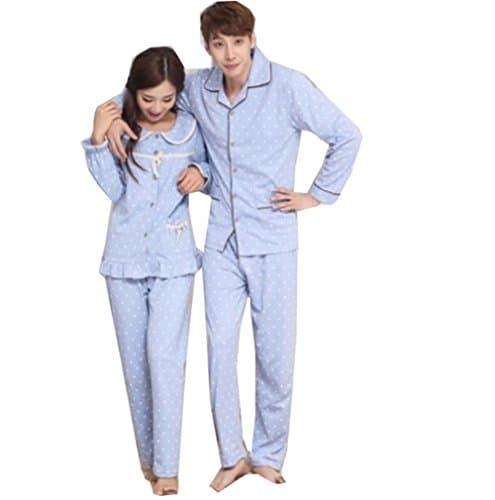Km Couples Autumn Cartoon Rabbit Long Sleeve Pullover Pajamas/nightgown Set (Female XL, Light blue)