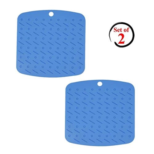 Trivet Mat, Silicone Hot Pot Holder,Xjoyous - Jar Easy Open Grip Pads Spoon Rest and Garlic Peeler Non Slip Flexible Durable Dishwasher Safe Heat Resistant Hot Pads (Set of 2 blue)