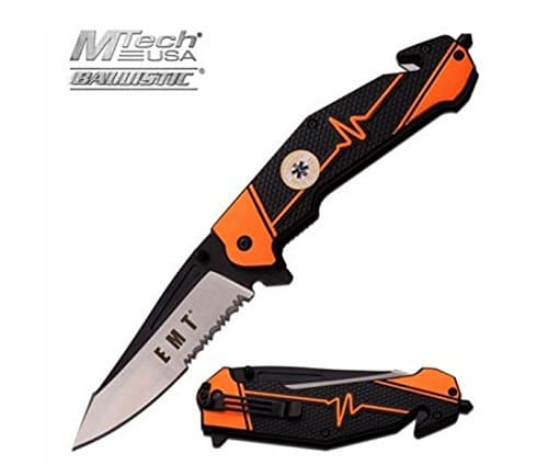 M-Tech EMT Heavy Duty Emergency Spring Assisted Opening Rescue Knife with Seatbelt Cutter