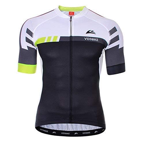 VEOBIKE Professional Tight Version Thunder Series Cycling Jersey Bicycle Racing Summer Top Sportwear Short Sleeved Shirt for Men BK (XL)