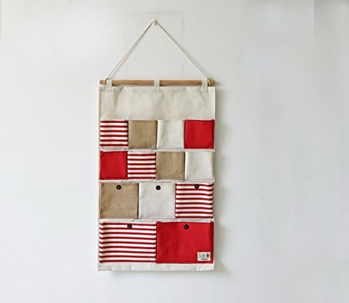 Super UD New Style Cotton Fabric Larger 13 Pockets Wall Door Closet Hanging Storage Bag Organizer Retro (Red)