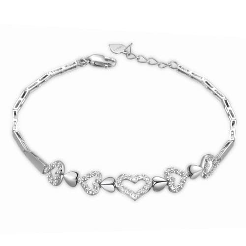 14 ct 585 White Gold Hearts with Diamond Cut Segment Bracelet of 17.5 cm/ 6.5 Inch, Jewellery Gift for Women