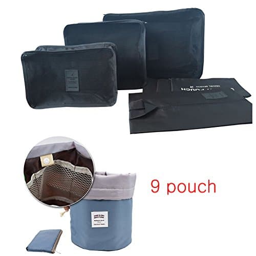 9 Sets Waterproof Packing Cube with upgraded colors Cosmetic Pouch1 Accessories Pouch1 Travel Cubes Pouches6 Shoe Bag1(black)