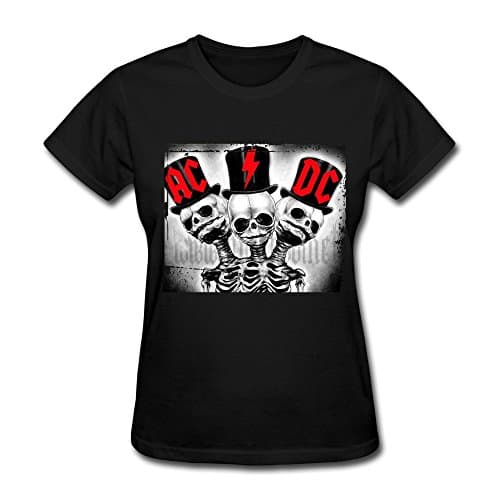 TASY Women's ACDC Rock 2015 Back In Black Skull 100% Cotton T-shirt - XXL Black